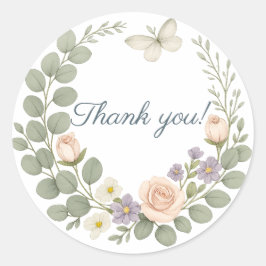 Pegatina Redonda Autocollant thank you floral