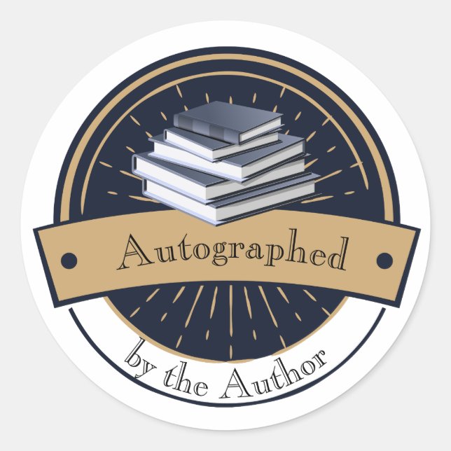 Pegatina Redonda Autografiado por el autor, pila de libros (Anverso)