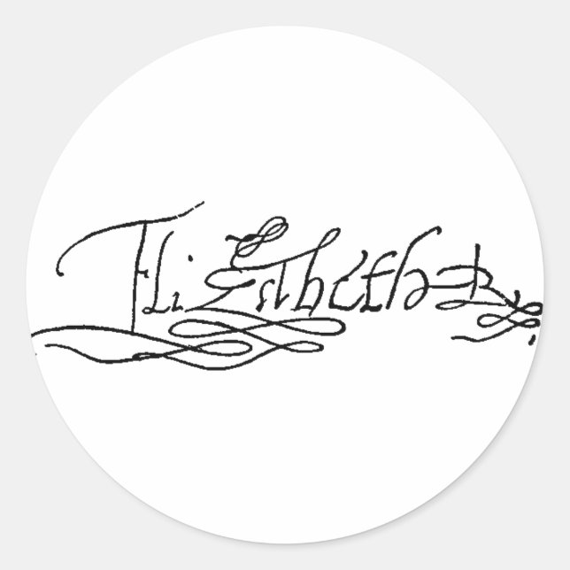 Pegatina Redonda Autografo de la Reina Isabel I de Inglaterra (Anverso)