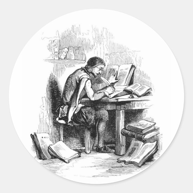 Pegatina Redonda Autor de escritor de libros antiguos (Anverso)