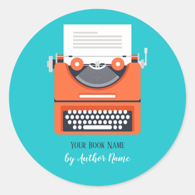 Pegatina Redonda Autor de máquina de escribir libros (Anverso)