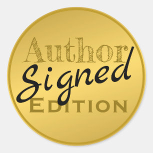 Pegatina Redonda Autor firmado dorado amarillo