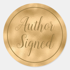 Pegatina Redonda Autor Firmado Elegant Script Gold