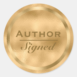 Pegatina Redonda Autor Firmado Faux Gold