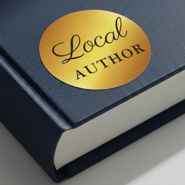 Pegatina Redonda Autor local escritor libro Promo Gold B (Customize to change text size or text style.)