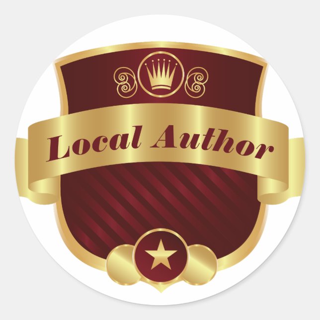 Pegatina Redonda Autor local, oro rojo elegante, (Anverso)