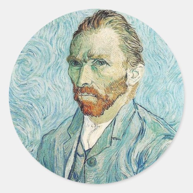Pegatina Redonda Autoretrato de Vincent Van Gogh (Anverso)