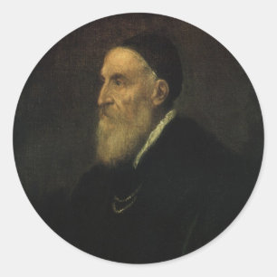 Pegatina Redonda Autorretrato de Tiziano, Arte del Renacimiento Vin