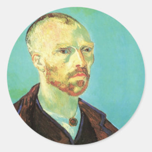 Pegatina Redonda Autorretrato de Van Gogh (Dedicado a Paul Gauguin)