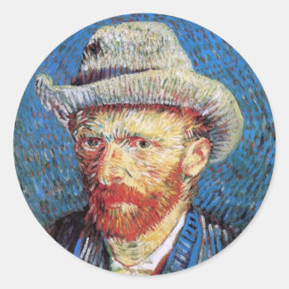 Pegatina Redonda Autorretrato de Vincent Van Gogh con sombrero de f