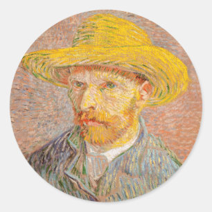 Pegatina Redonda Autorretrato de Vincent Van Gogh con sombrero de p
