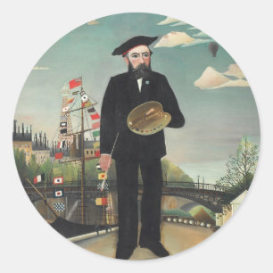 Pegatina Redonda Autorretrato Paisaje 1890, Henri Rousseau