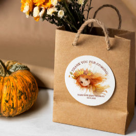 Pegatina Redonda Autumn Fairy Woodland Baby Shower