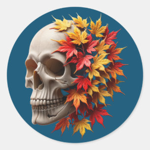 Pegatina Redonda Autumn Leaves Skull