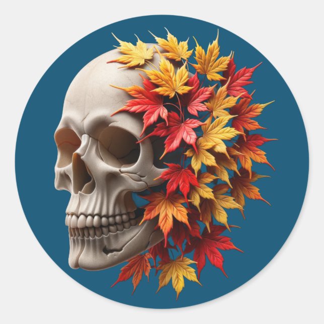 Pegatina Redonda Autumn Leaves Skull (Anverso)