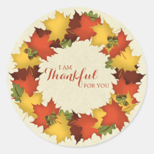 Pegatina Redonda Autumn Leaves Thanksending Wreath