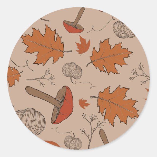 Pegatina Redonda Autumn Mushrooms  (Anverso)