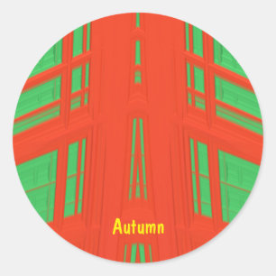 Pegatina Redonda AUTUMN ~ NAVIDADES Fractal Verde Rojo ~