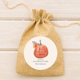 Pegatina Redonda Autumn Orange Floral Pumpkin Thanksgiving Dinner