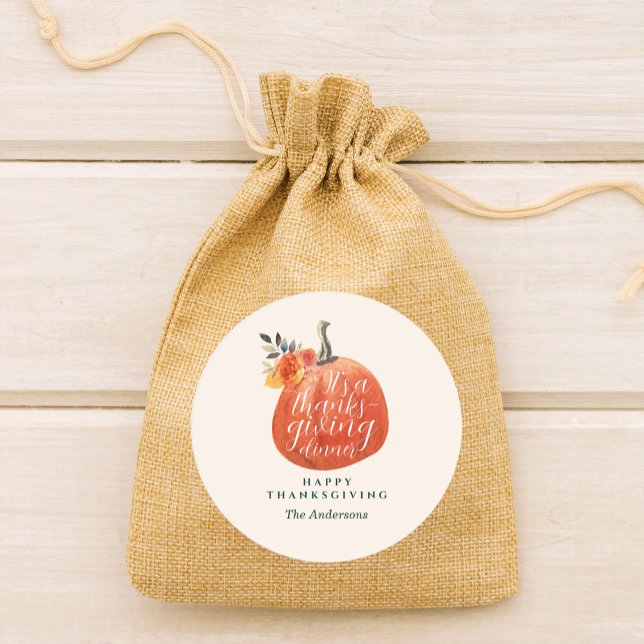 Pegatina Redonda Autumn Orange Floral Pumpkin Thanksgiving Dinner (Subido por el creador)