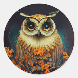 Pegatina Redonda Autumn Owl