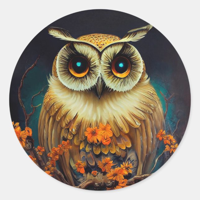 Pegatina Redonda Autumn Owl (Anverso)