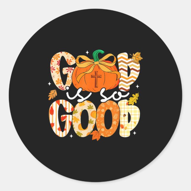 Pegatina Redonda Autumn Pumpkin Christian Thanksgiving Faith God Is (Anverso)