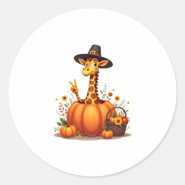 Pegatina Redonda Autumn Pumpkin Fall Giraffe Thanksgiving Womens Me (Anverso)