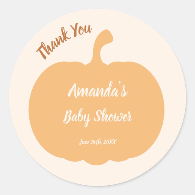 Pegatina Redonda Autumn Pumpkin Pastel Baby Shower (Anverso)