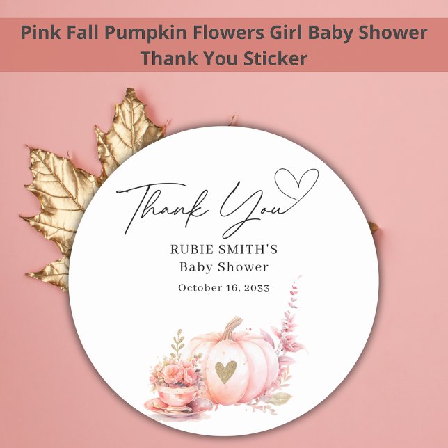 Pegatina Redonda Autumn Rubor Pink Pumpkin Gold Heart Gracias (Subido por el creador)