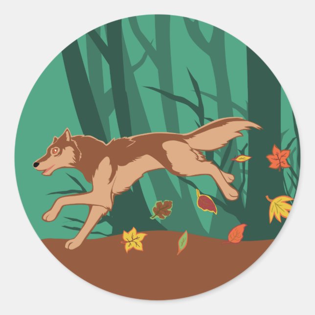 Pegatina Redonda Autumn Wolf (Anverso)