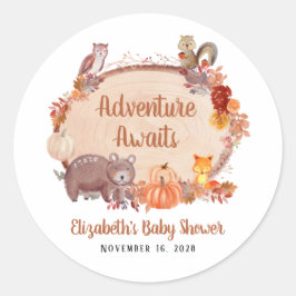 Pegatina Redonda Autumn Woodland Animals Baby Shower