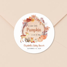 Pegatina Redonda Autumn Woodland Animals Pumpkin Baby Shower
