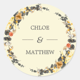 Pegatina Redonda Autumn Wreath | Personalizado Boda moderno