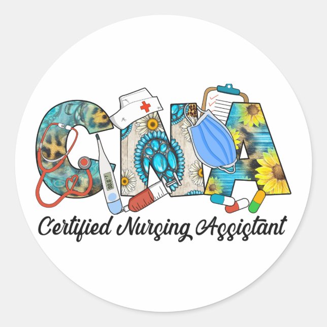 Pegatina Redonda Auxiliar de Enfermería certificado de la CNA (Anverso)