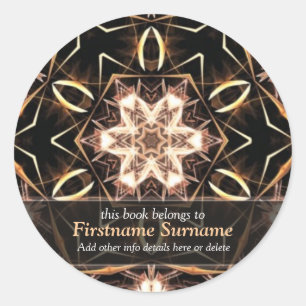 Pegatina Redonda Avana Golden Geometric Flower Art Bookplate Sticke