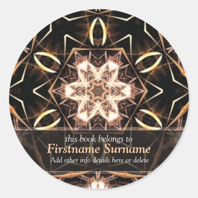 Pegatina Redonda Avana Golden Geometric Flower Art Bookplate Sticke (Anverso)