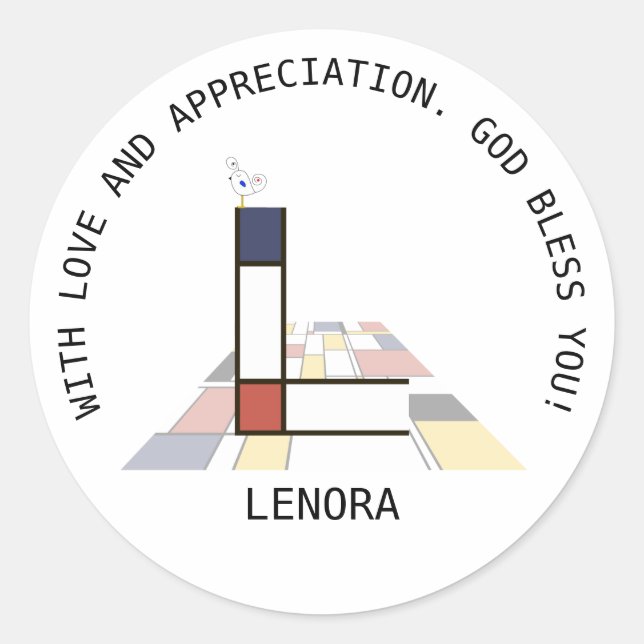 Pegatina Redonda Avant-Garde Art Style Monogram. Letter L (Anverso)