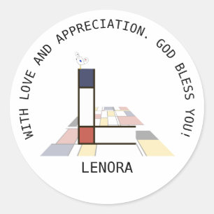 Pegatina Redonda Avant-Garde Art Style Monogram. Letter L