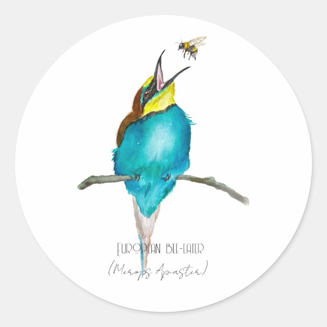 Pegatina Redonda Ave acuarela (apicultor europeo) (Anverso)