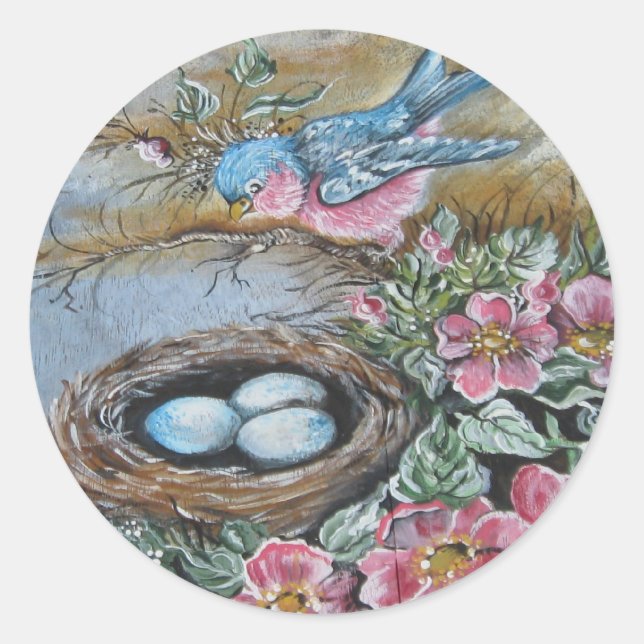 Pegatina Redonda Ave azul (Anverso)