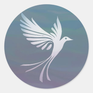Pegatina Redonda Ave blanca en un cielo azul