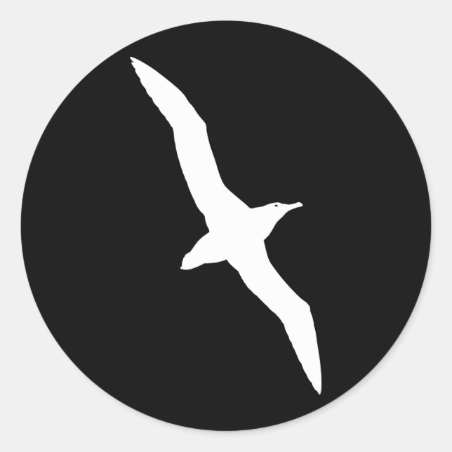 Pegatina Redonda Ave Blanco De Albatros En Vuelo (Anverso)