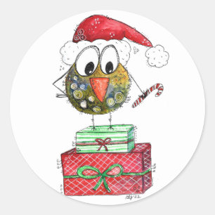Pegatina Redonda Ave caprichosa de los Navidades