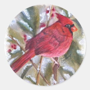 PEGATINA REDONDA AVE CARDINAL ROJO