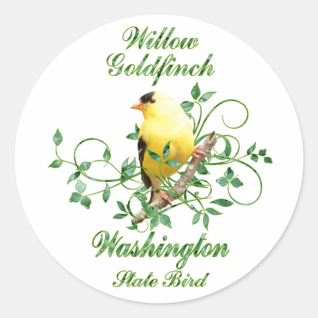 Pegatina Redonda Ave del estado de Goldfinch Washington (Anverso)