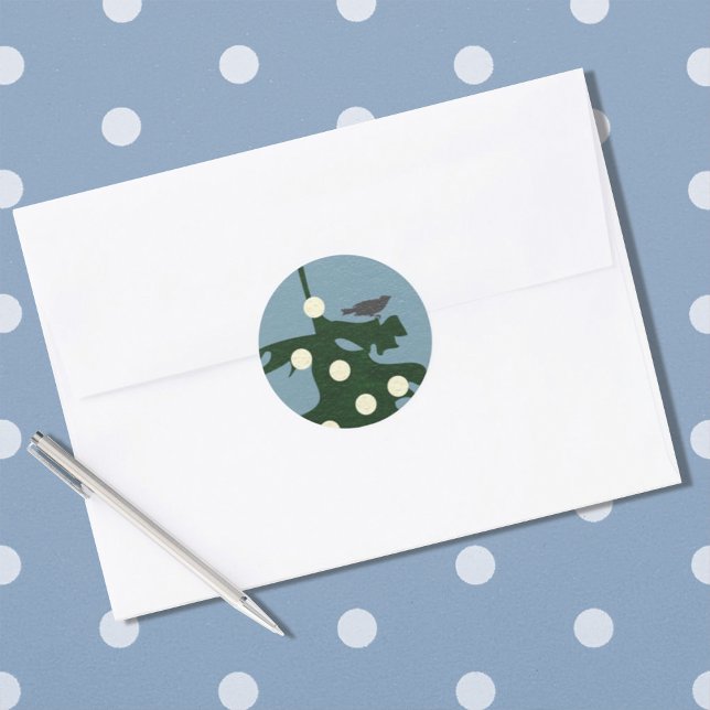 Pegatina Redonda Ave en el árbol con luces (Subido por el creador)