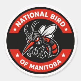 Pegatina Redonda Ave Nacional de Manitoba Chistoso Mosquito de Winn