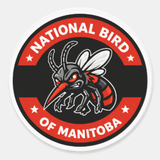 Pegatina Redonda Ave Nacional de Manitoba Chistoso Mosquito de Winn