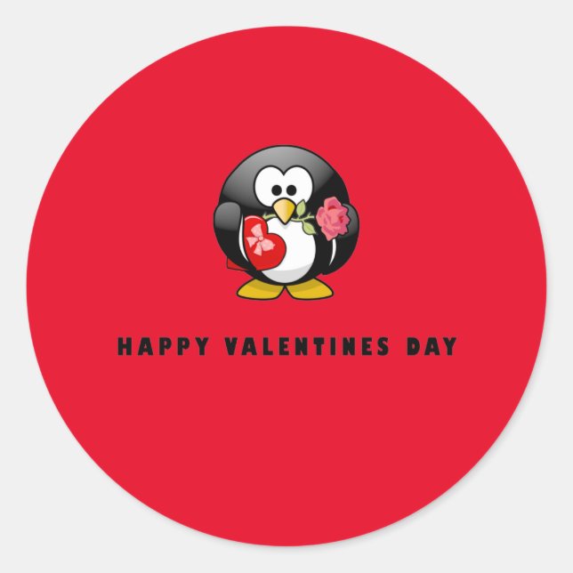 Pegatina Redonda Ave pingüino del Día de San Valentín feliz (Anverso)